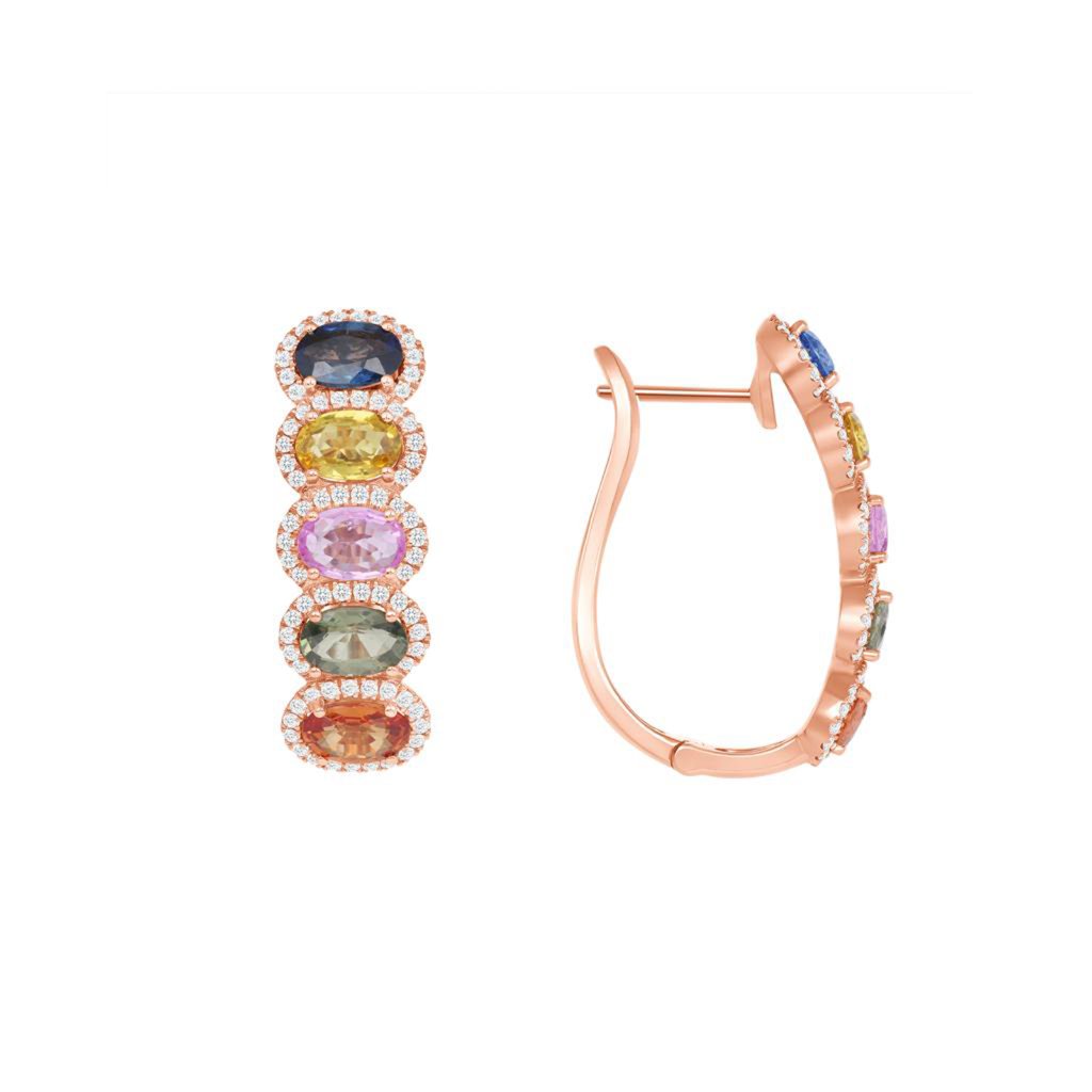 547 Ct Multi Color Sapphire In 14k Rose Gold 36 Mm Height Hoop Earrings